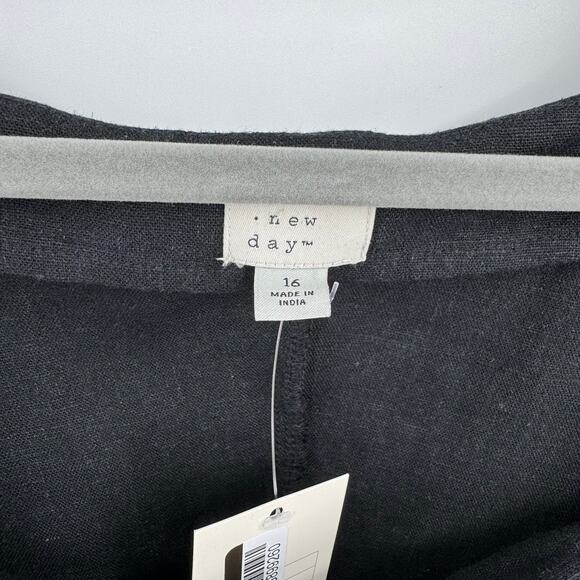 A New Day Women's Black Linen Short Puff Sleeve Mini Sundress Size 16 - Picture 8 of 11